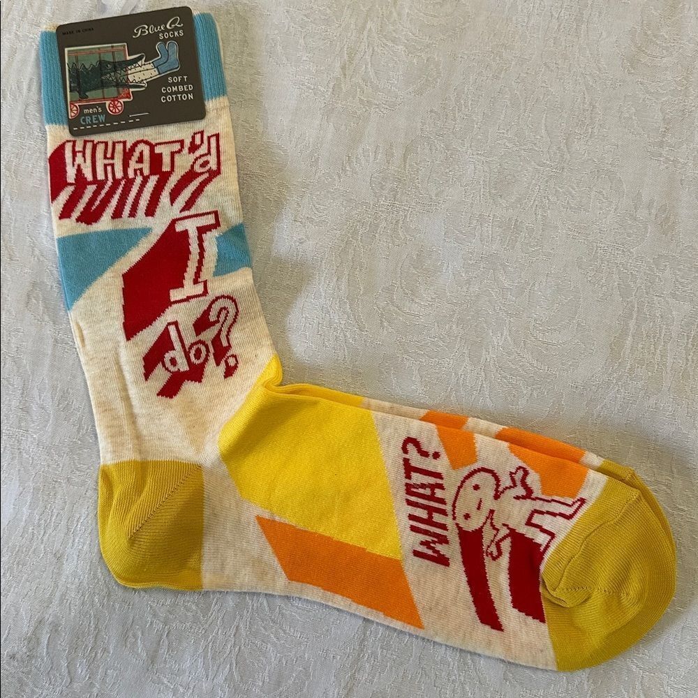 Mens Cotton Crew Socks Blue Q “What’d I Do?” Doghouse